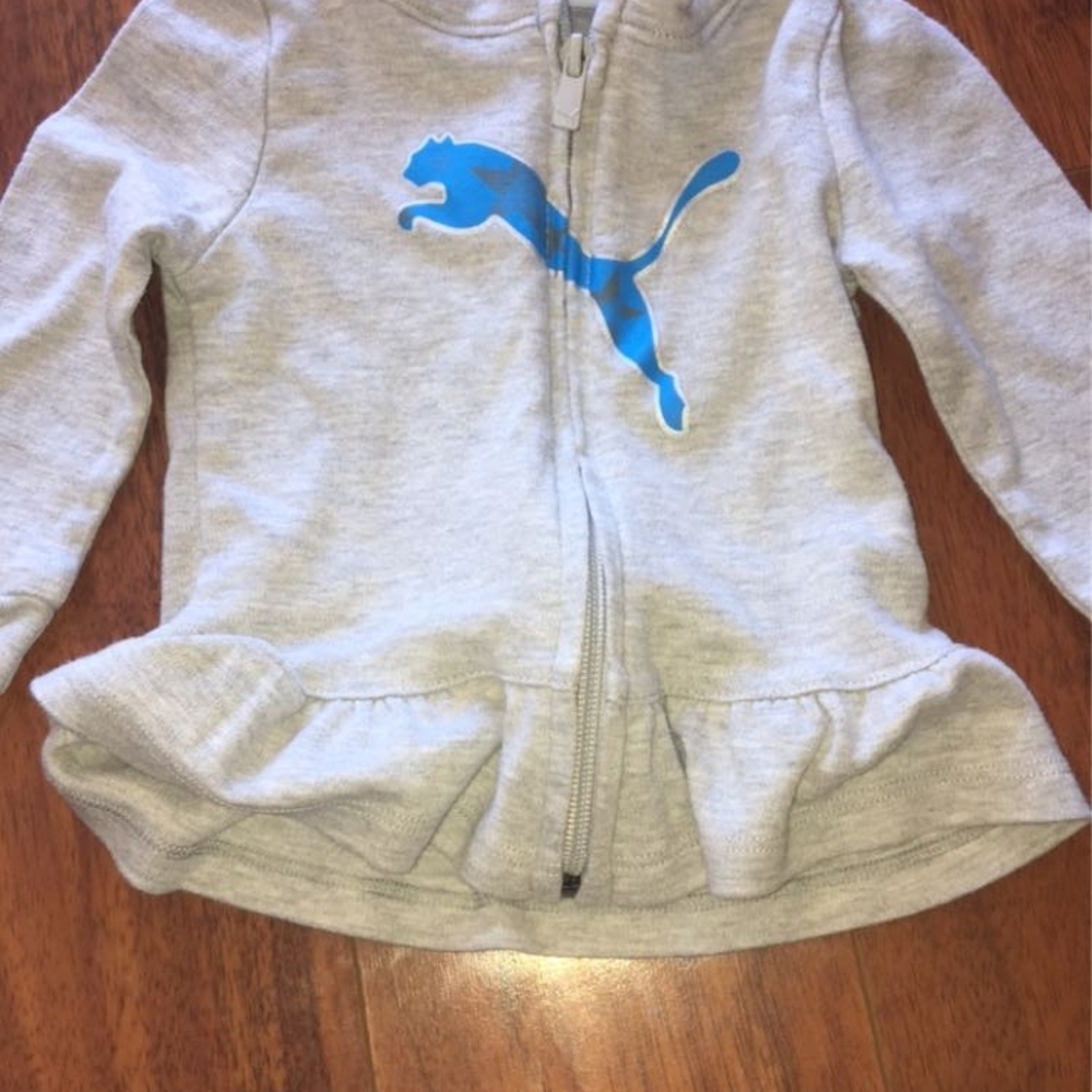 Puma Kids Light Gray Hoodie with Blue Logo